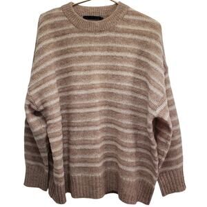 JENNI KAYNE Alpaca Cocoon Crewneck Sweater Striped Tan Beige Women's Size XXL